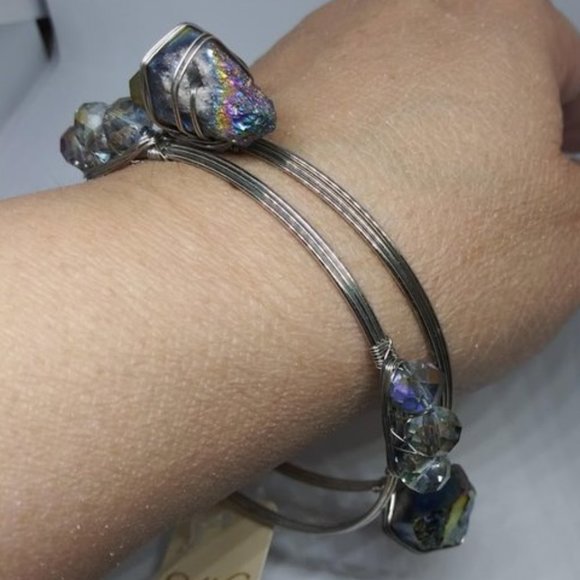 NWT!!! Blue Multi-Color Crystal Beads Druzy Silver-Tone Set of 2 Wired B… - Picture 2 of 7